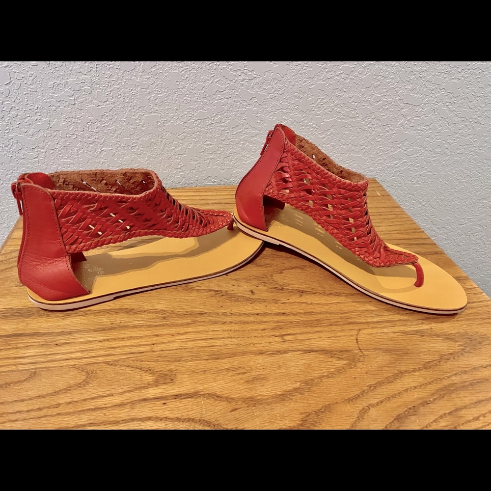 Ecote Red Leather Woven Thong Sandals, Size 8